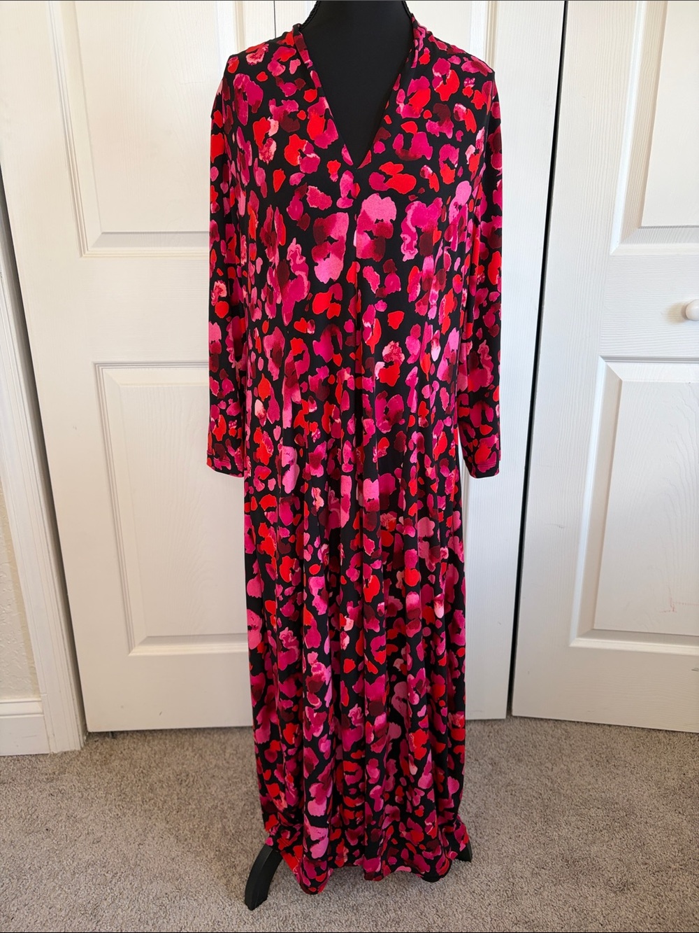 Alembika Begonia Cocoon Maxi Dress Petals Pink Red Floral 3, US 8/10 NWT Pockets
